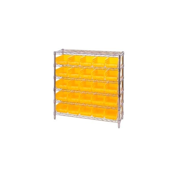 Global Industrial Chrome Wire Shelving with 25 4inH Plastic Shelf Bins Yellow, 36x14x36 268980YL - main